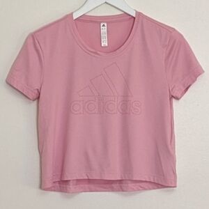 Adidas Women's Pink Cropped Short Sleeve T-shirt Cut Out Logo Extra Small XS